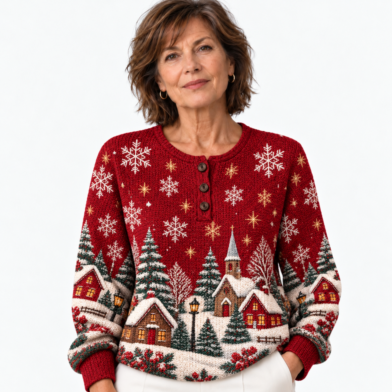 Snowy Village Night Cozy Jumper