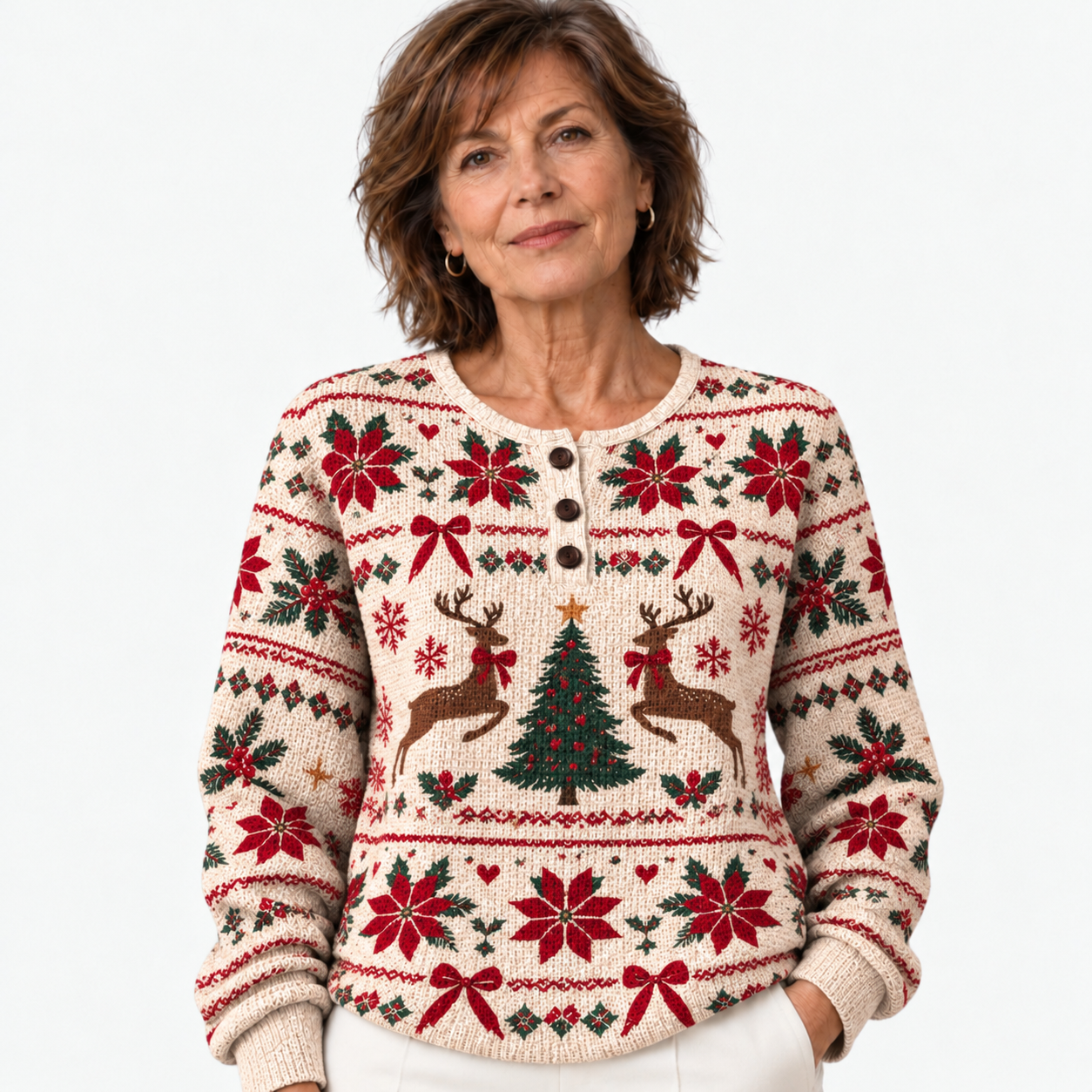 Poinsettia Reindeer Tree Cozy Jumper