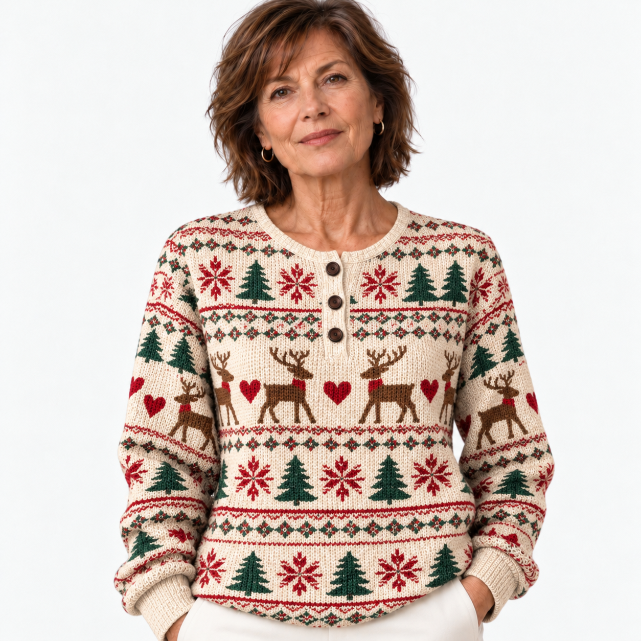 Cream Reindeer Hearts Cozy Jumper