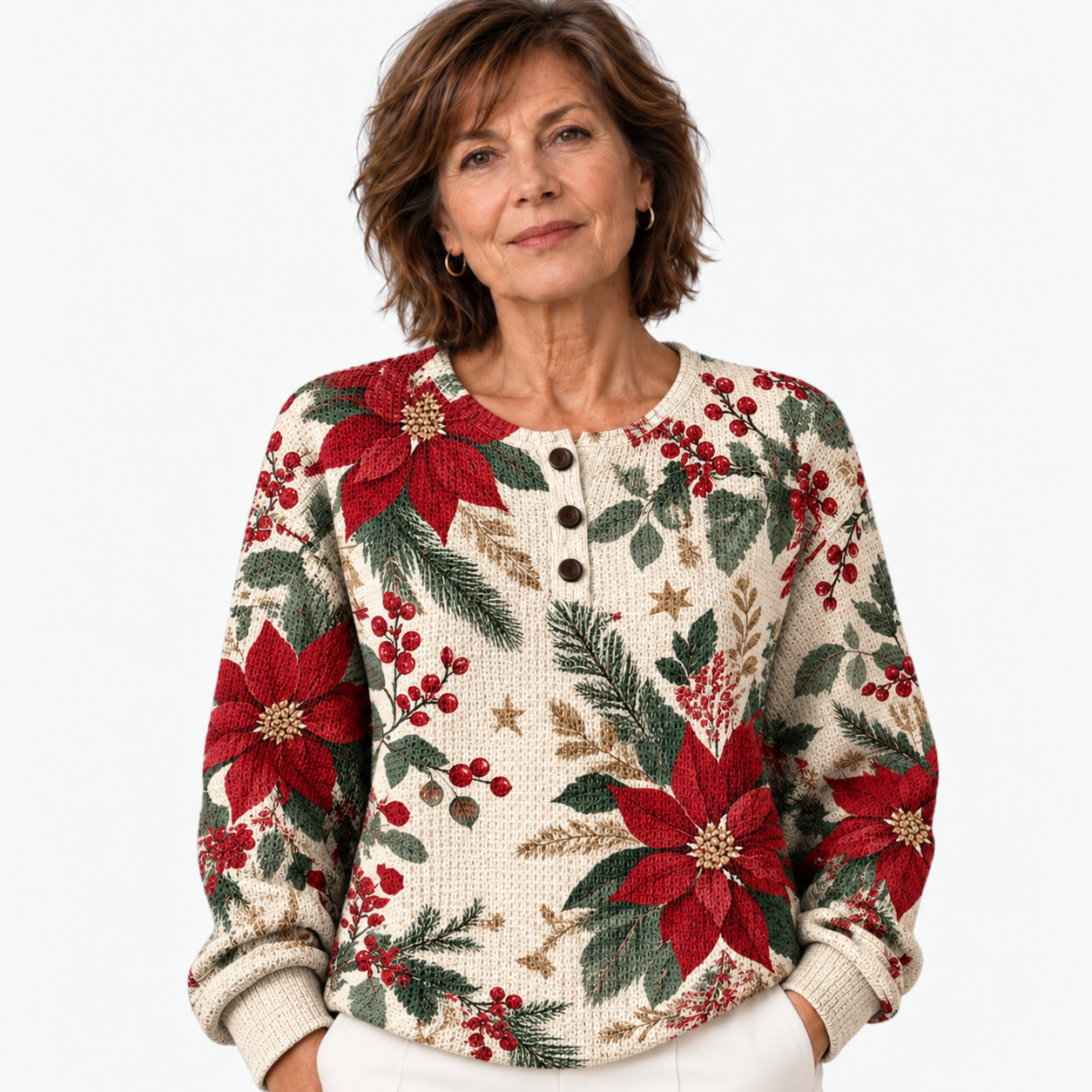 Poinsettia Pine Berries Cozy Jumper