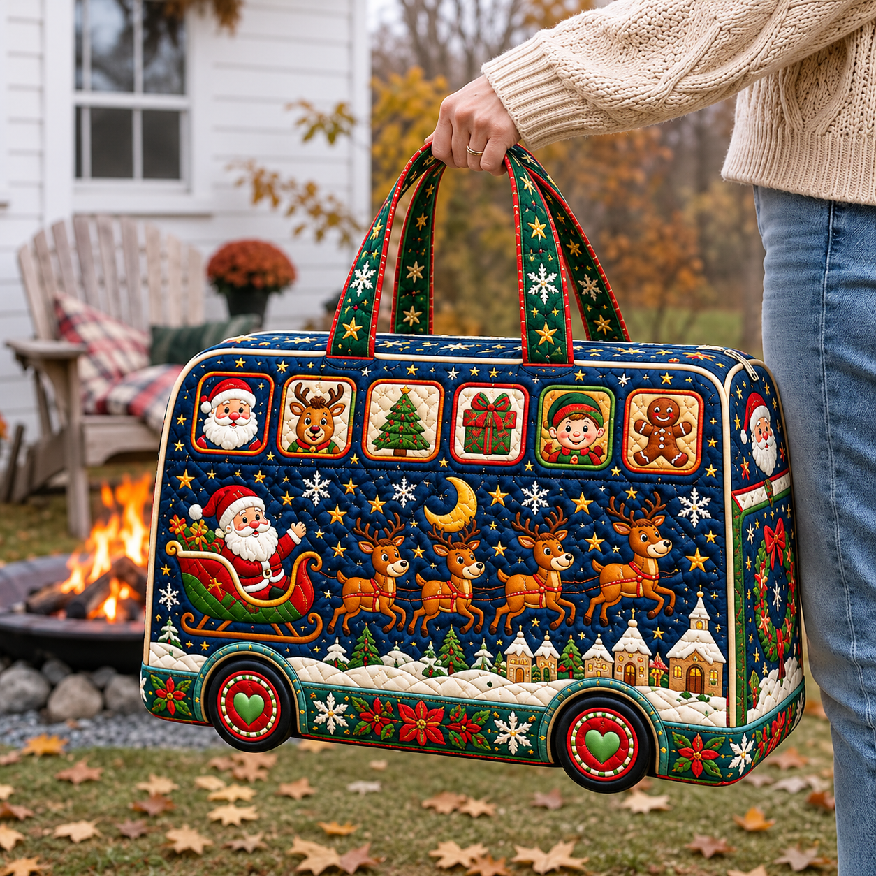 Santa Sleigh Bus Handcrafted Travel Bag