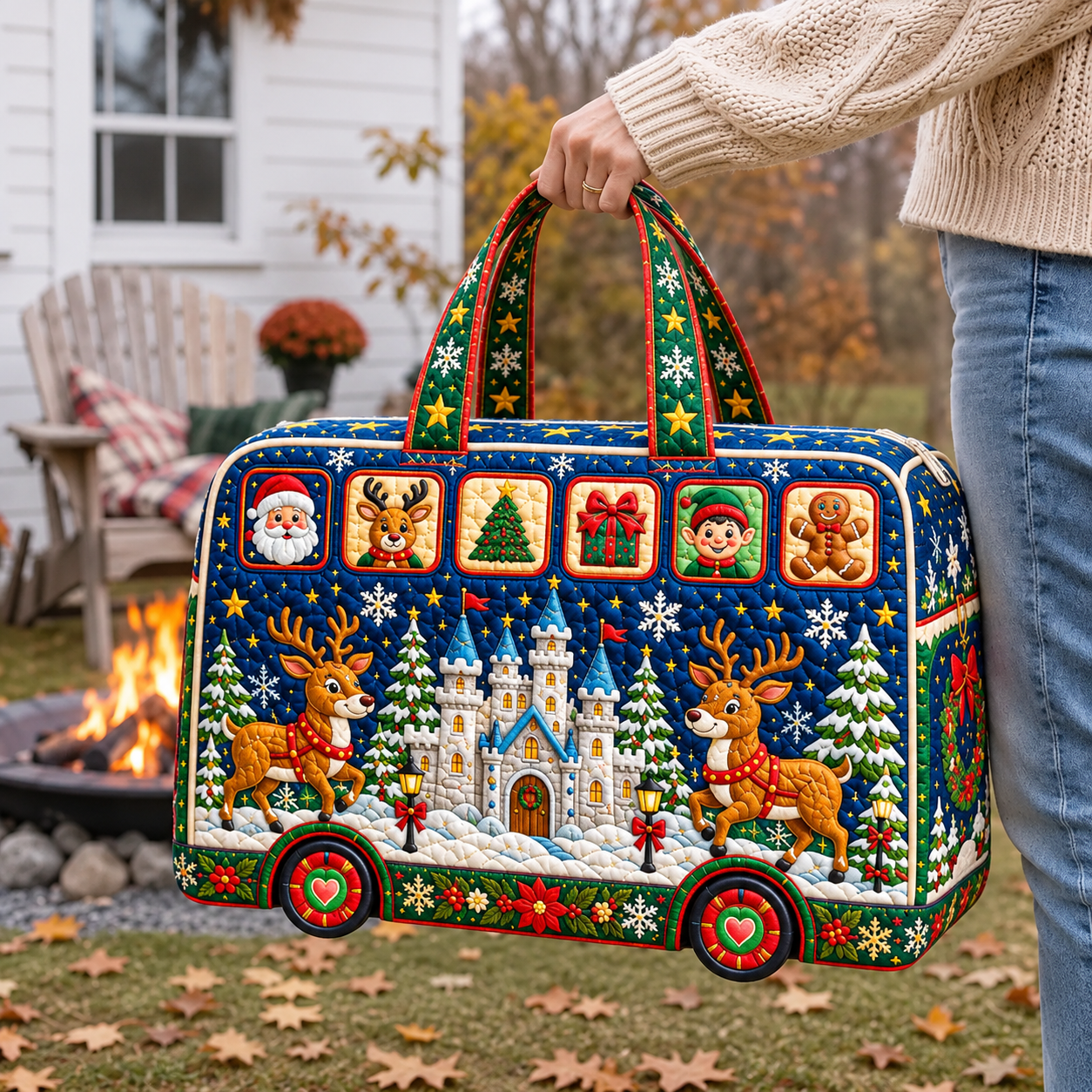 Reindeer Castle Bus Handcrafted Travel Bag
