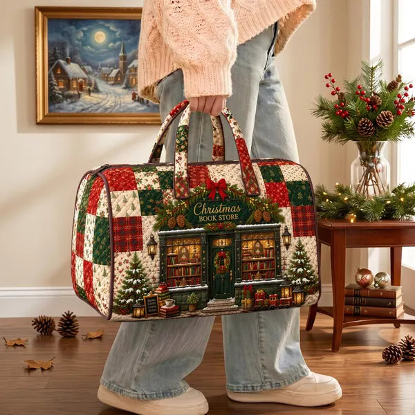 Christmas Bookstore Handcrafted Travel Bag