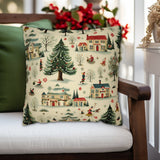 Christmas Holiday Old Fashioned Village Throw Pillow with Multiple Sizes &amp; Options