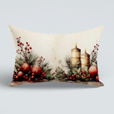 Christmas Tree Pillow Cover: Berries, Ornaments, Floral Candles