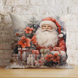 Santa Claus Cushion Cover, Christmas Gift Scene Pillow Cover, Warm Cosy Festive Holiday Decor, Christmas Pillow Cover, 16x16 18x18