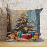 Christmas Tree Gift Box Pillow Cover, Holiday Decor, Soft Fabric Cushion