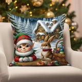 Santa Claus Pillow Cover, Reindeer Sleigh Design, Christmas Decor