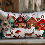 Xmas Landscape Lumbar Pillow Cover: Winter Pine Tree Design