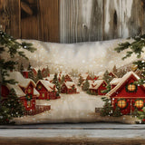 Xmas Landscape Lumbar Pillow Cover: Winter Pine Tree Design