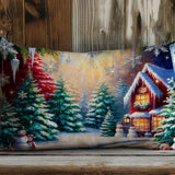 New Year Rectangular Pillow Cover, Snowing House Winter Vibe Xmas Rectangular Cushion Cover, Noel Throw Pillow Case
