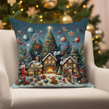 Noel Xmas Scene Pillow Case, Christmas Landscape Cushion Cover, Winter Pillowcase