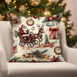 Santa Claus Pillow Cover, Reindeer Sleigh Design, Christmas Decor