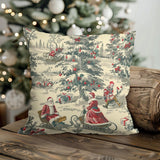 Christmas Toile de Jouy Throw Pillow Cover, Vintage Holiday Cushion Case