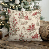 Christmas Toile de Jouy Throw Pillow Cover, Vintage Holiday Cushion Case