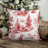 Christmas Toile de Jouy Throw Pillow Cover, Vintage Holiday Cushion Case