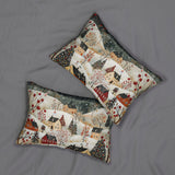 Retro Christmas Village Snowy Day Countryside Lumbar Accent Pillow | Cozy Festive Winter Holiday Seasonal Home Decor Xmas Throw Pillow