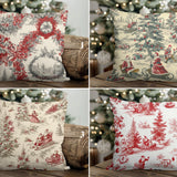 Christmas Toile de Jouy Throw Pillow Cover, Vintage Holiday Cushion Case