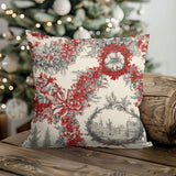 Christmas Toile de Jouy Throw Pillow Cover, Vintage Holiday Cushion Case