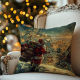 Vintage Santa Christmas Pillow Cover: Holiday Village Design