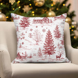 Red Toile Christmas Pillow Cover: Woodland Deer Holiday Decor