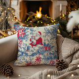 Christmas Santa Pillow Cover, Red and Blue Holiday Cushion with Gift Pattern for Living Room and Sofa Decor, Festive Throw Pillowcase