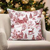 Red Toile Christmas Pillow Cover: Woodland Deer Holiday Decor