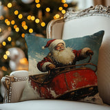 Santa Claus Sleigh Ride Pillow Cover – Vintage Style Christmas Illustration