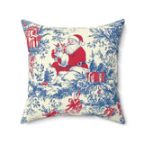 Vintage Style Santa Christmas Pillow Red Blue Holiday Toile Throw Pillow