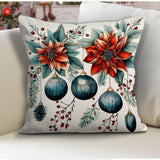 Snowy Mountain House Pillow Cover: Winter Pine Tree, Christmas Ornaments