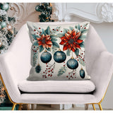 Snowy Mountain House Pillow Cover: Winter Pine Tree, Christmas Ornaments