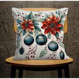 Snowy Mountain House Pillow Cover: Winter Pine Tree, Christmas Ornaments