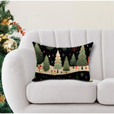 Vintage Christmas Pillow Cover, Pine Tree Snow Scene (Rectangle 12x20")