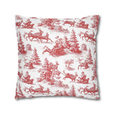 Red Christmas Toile Pillow Cover, Santa Sleigh and Reindeer Pillowcase, Farmhouse Holiday Decor