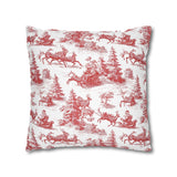 Red Christmas Toile Pillow Cover, Santa Sleigh and Reindeer Pillowcase, Farmhouse Holiday Decor