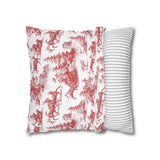 Red Christmas Toile Pillow Cover, Santa Sleigh and Reindeer Pillowcase, Farmhouse Holiday Decor