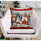 Snowy Mountain House Pillow Cover: Winter Pine Tree, Christmas Ornaments