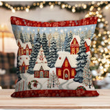 Snowy Mountain House Pillow Cover: Winter Pine Tree, Christmas Ornaments