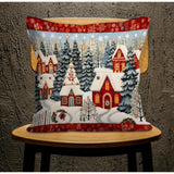 Snowy Mountain House Pillow Cover: Winter Pine Tree, Christmas Ornaments