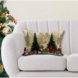 Vintage Christmas Pillow Cover, Pine Tree Snow Scene (Rectangle 12x20")