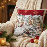 Pillow Cover "BENASK" 45x45 cm, Microfiber Decorative Cushion, Red Throw Pillow, Christmas Square Pillow Case, Holiday Cozy Home Decor