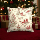 Vintage Toile de Jouy Christmas Throw Pillow Cover, Winter Sleigh Ride