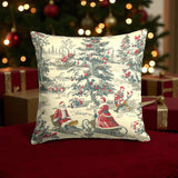 Vintage Toile de Jouy Christmas Throw Pillow Cover, Winter Sleigh Ride