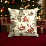 Vintage Toile de Jouy Christmas Throw Pillow Cover, Winter Sleigh Ride