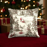 Vintage Toile de Jouy Christmas Throw Pillow Cover, Winter Sleigh Ride