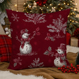 Red Toile de Jouy Christmas Throw Pillow Cover, Velvety Cotton Blend Decor