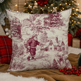 Red Toile de Jouy Christmas Throw Pillow Cover, Velvety Cotton Blend Decor