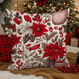 Red Toile de Jouy Christmas Throw Pillow Cover, Velvety Cotton Blend Decor