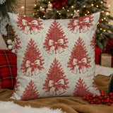 Red Toile de Jouy Christmas Throw Pillow Cover, Velvety Cotton Blend Decor