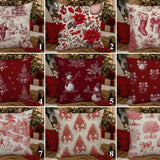 Red Toile de Jouy Christmas Throw Pillow Cover, Velvety Cotton Blend Decor